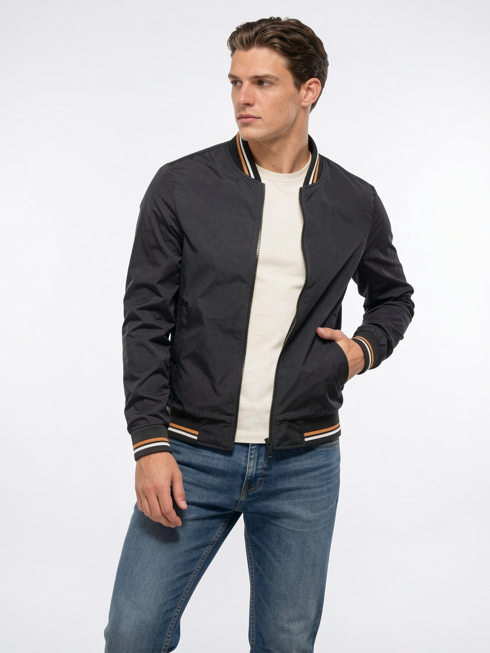 Blouson Bomber Homme Zippé Confortable Col Côtelé - 2