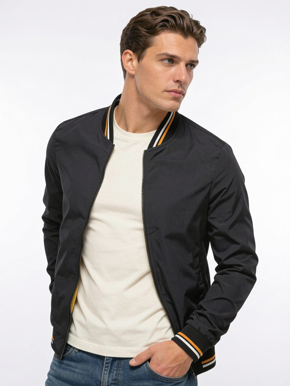 Blouson Bomber Homme Zippé Confortable Col Côtelé - 3