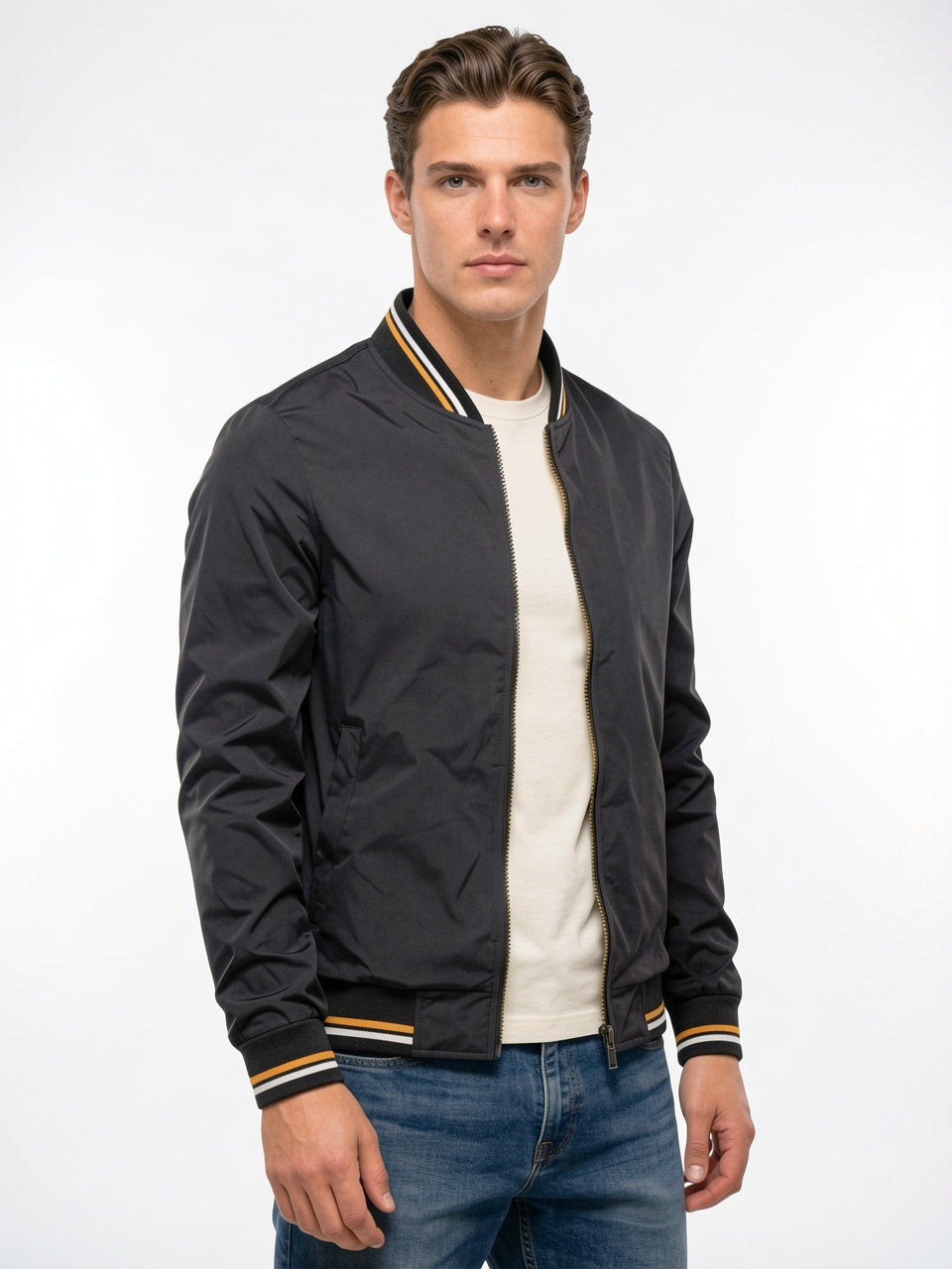 Blouson Bomber Homme Zippé Confortable Col Côtelé - Noir M