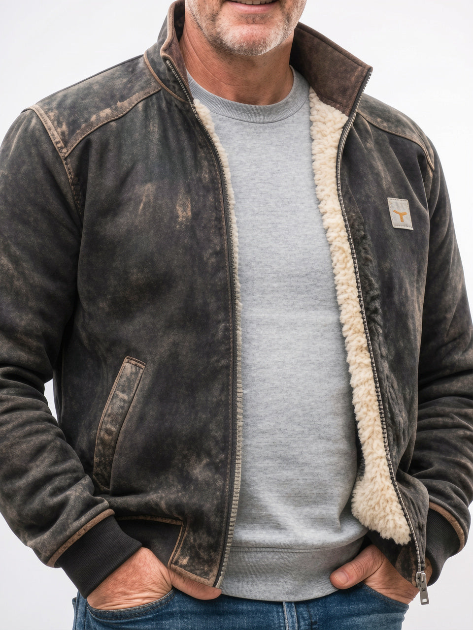Blouson Cuir Vintage Homme Chaud Doublure Fourrure Douce - 2