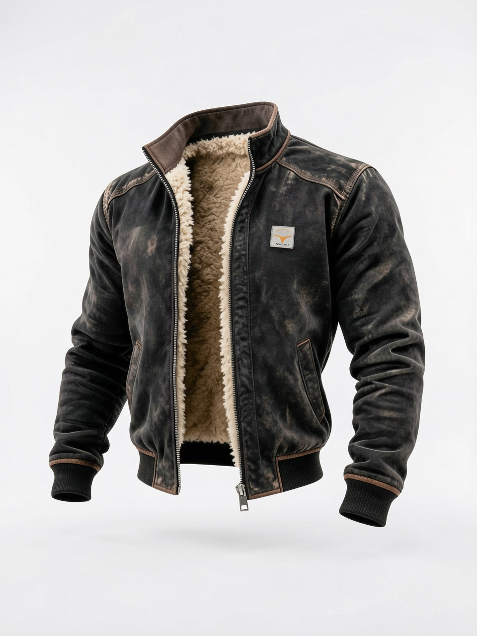 Blouson Cuir Vintage Homme Chaud Doublure Fourrure Douce - Noir S