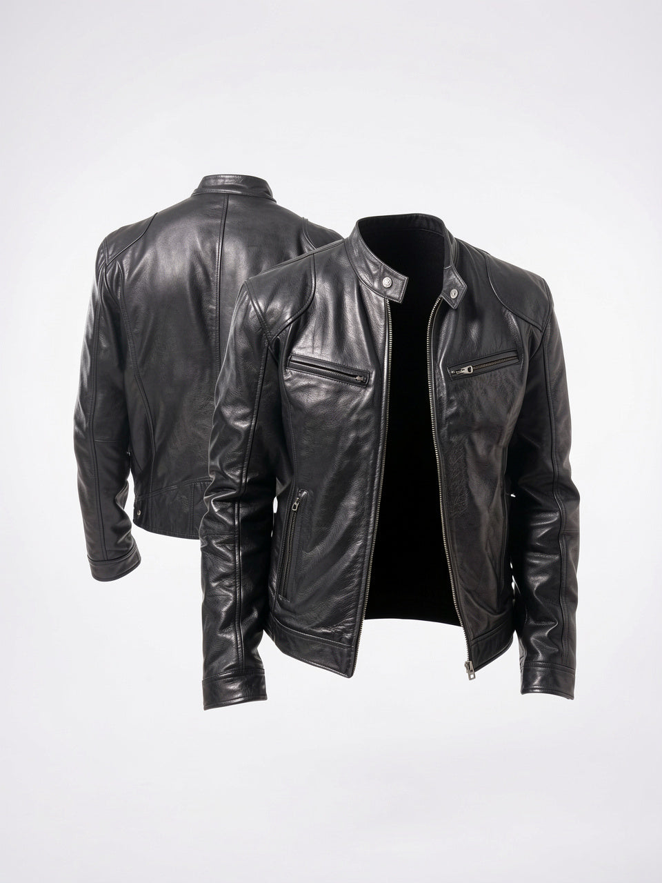 Blouson Moto Veste Cuir Homme Zippé Confortable Moderne - 4