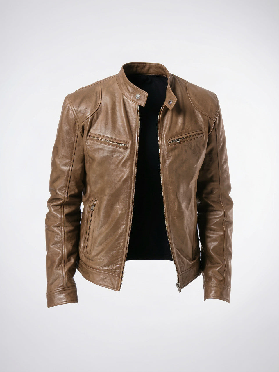 Blouson Moto Veste Cuir Homme Zippé Confortable Moderne - Kaki XS