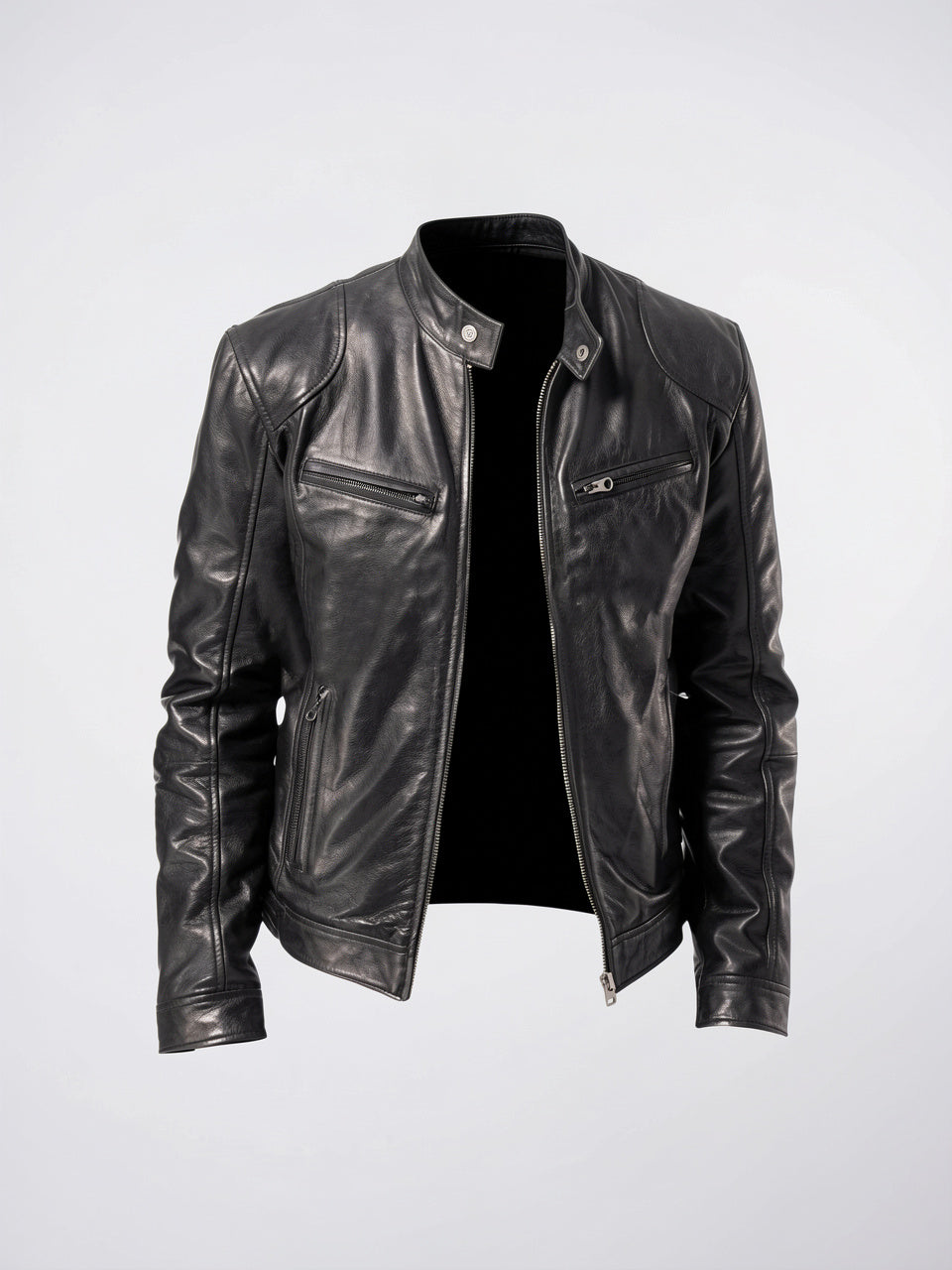 Blouson Moto Veste Cuir Homme Zippé Confortable Moderne - Noir XS