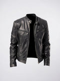 Blouson Moto Veste Cuir Homme Zippé Confortable Moderne - Noir XS