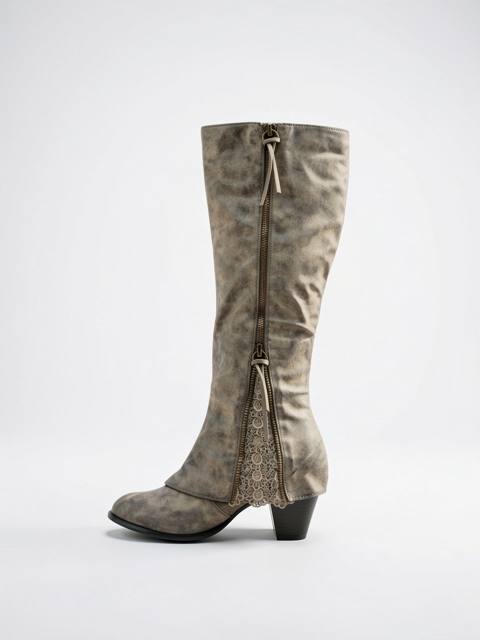 Bottes Cavalières Bicolore Genou Suédine Zippé Talon - Gris EU 35 / US 4 / UK 2.5