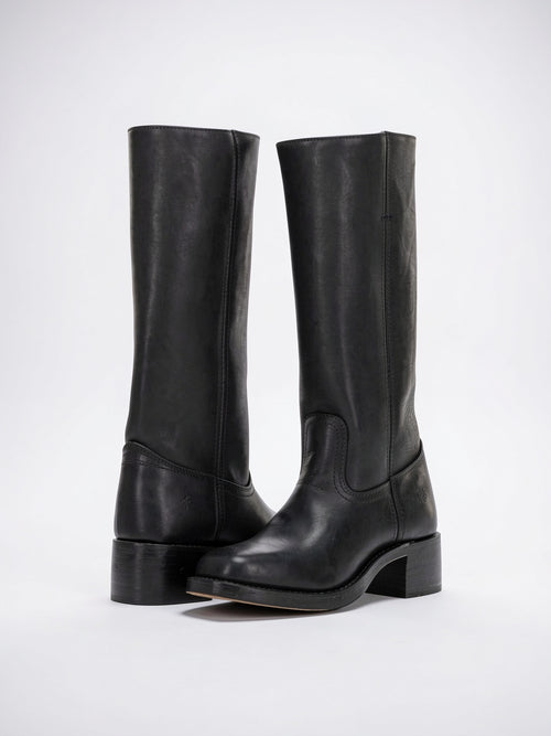 Bottes Cavalières Cuir Femme Genou Hautes Bloc Talon - 2