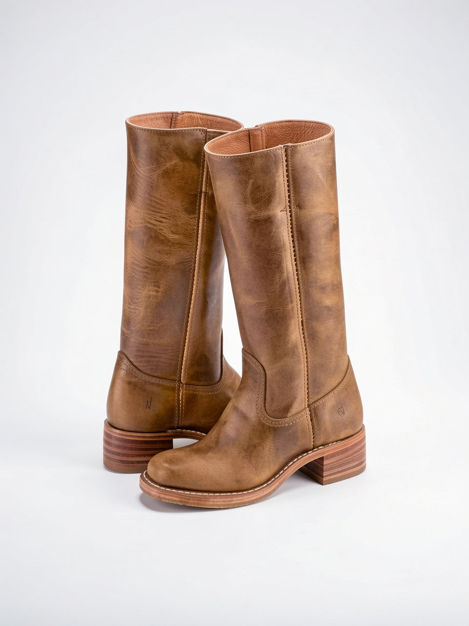 Bottes Cavalières Cuir Femme Genou Hautes Bloc Talon - Marron Clair EU 35 / US 4 / UK 2.5