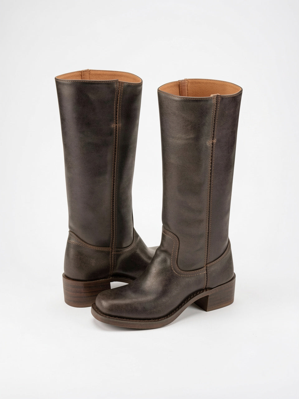 Bottes Cavalières Cuir Femme Genou Hautes Bloc Talon - Marron Foncé EU 35 / US 4 / UK 2.5