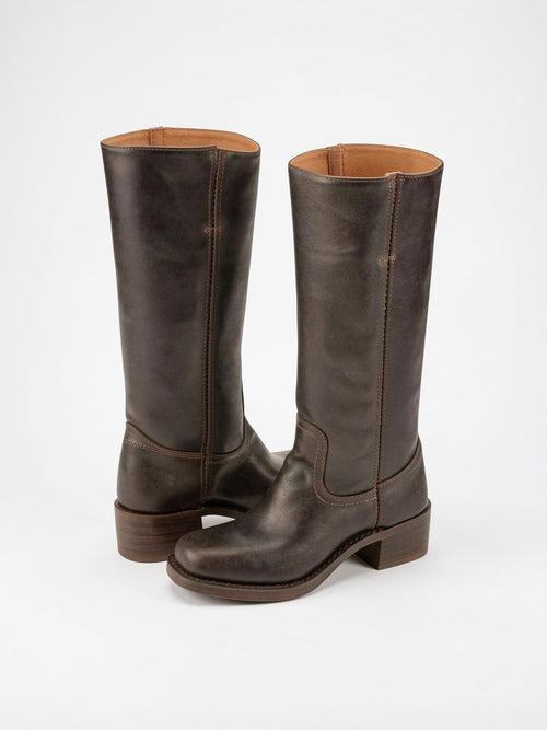 Bottes Cavalières Cuir Femme Genou Hautes Bloc Talon - Marron Foncé EU 35 / US 4 / UK 2.5