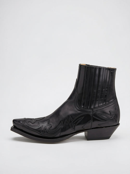 Bottes de Cow-Boy Femmes en Cuir Talon Cheville - Noir EU 35 / US 4 / UK 2.5
