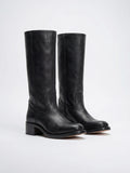 Bottes Hautes Cuir Végan Talon Bout Rond - Noir EU 36 / US 5.5 / UK 3.5