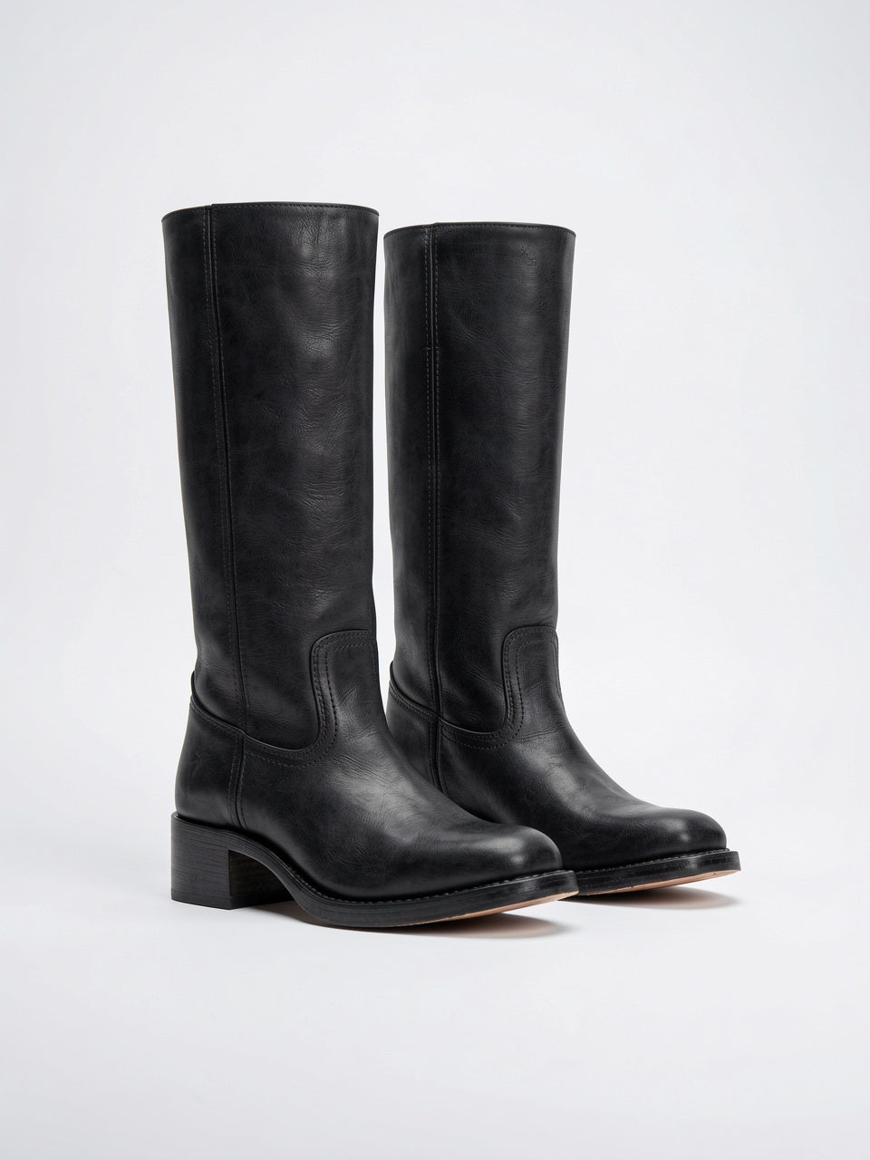 Bottes Hautes Cuir Végan Talon Bout Rond - Noir EU 36 / US 5.5 / UK 3.5