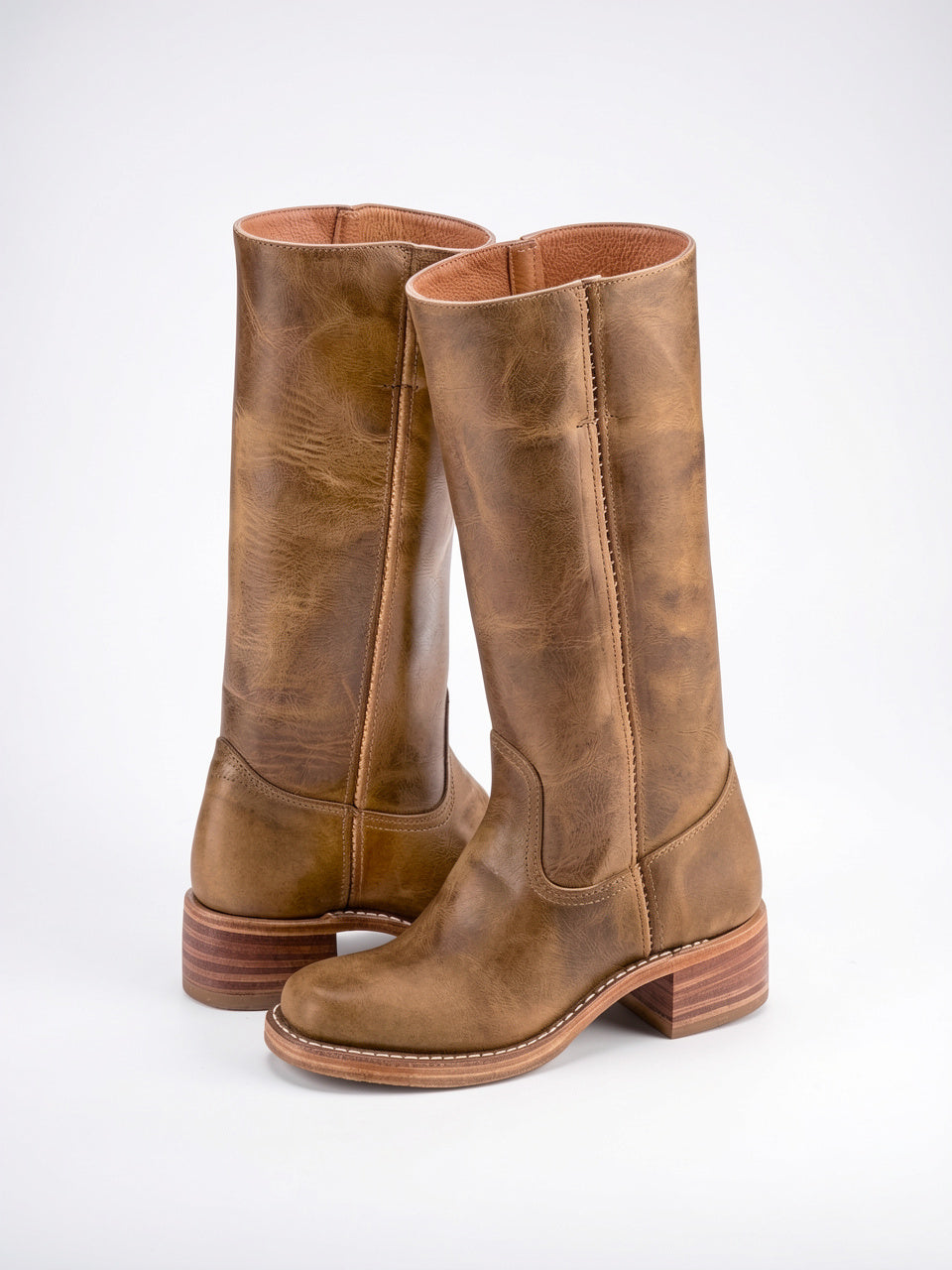 Bottes Hautes Cuir Végan Talon Bout Rond - Tan EU 36 / US 5.5 / UK 3.5