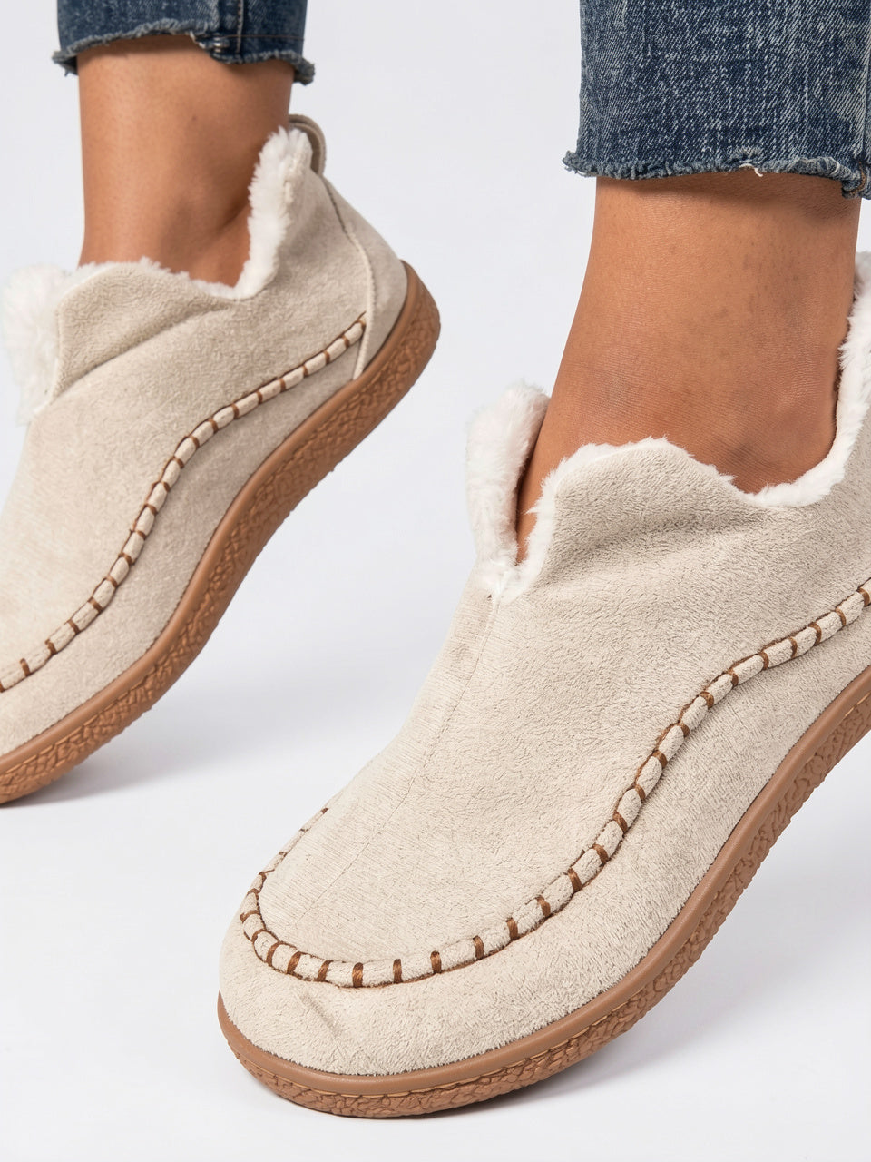 Bottines Cheville Femme Confort Amorti Antidérapant Fourrure Hiver - Beige EU 36 / US 5 / UK 3.5