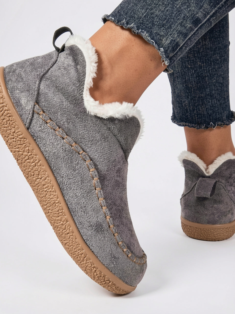 Bottines Cheville Femme Confort Amorti Antidérapant Fourrure Hiver - Gris EU 36 / US 5 / UK 3.5