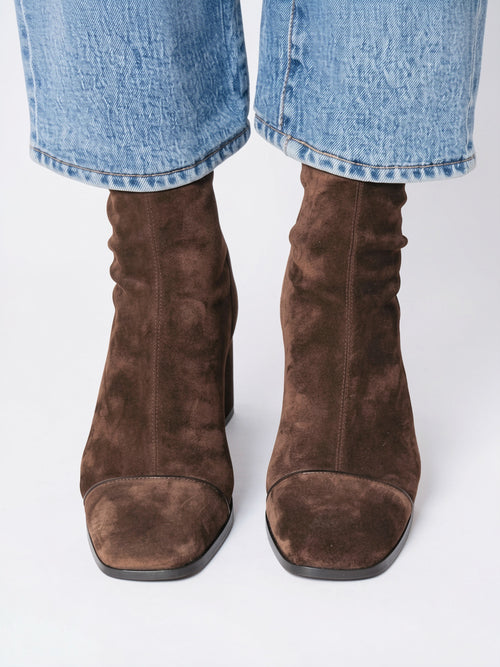 Bottines Femme Bout Carré Suédine Talon Bloc Cheville - 2
