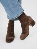 Bottines Femme Bout Carré Suédine Talon Bloc Cheville - Marron Foncé EU 35 / US 4 / UK 2.5