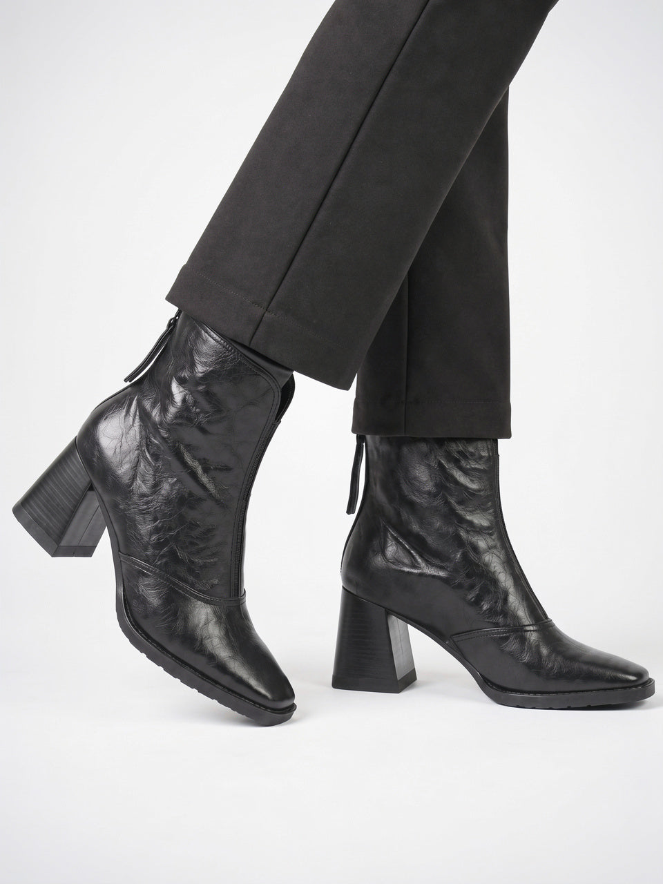 Bottines Zippées Femme Cuir Végan Cheville Talon Carré - 3