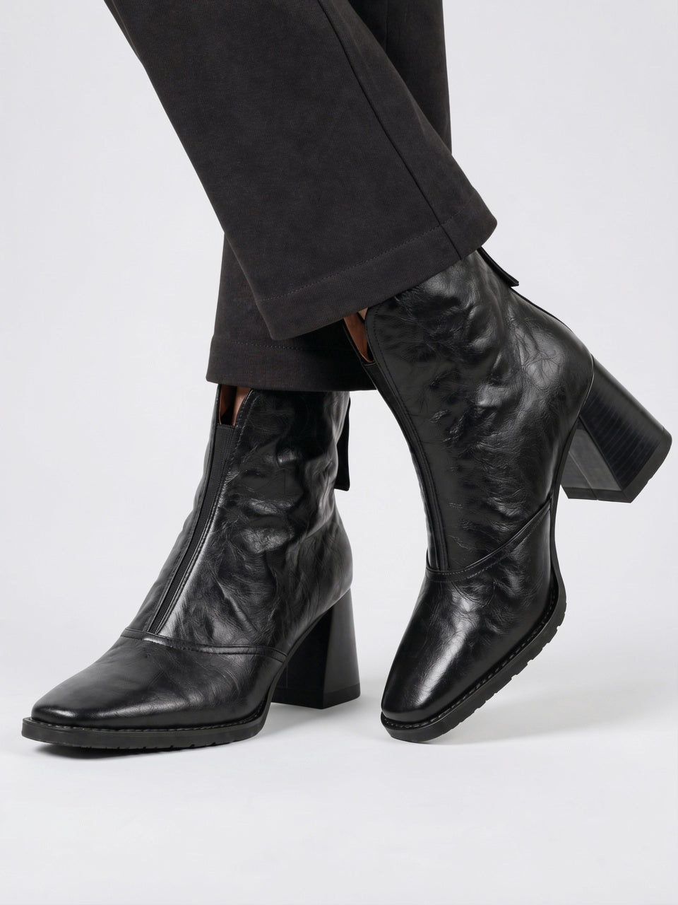 Bottines Zippées Femme Cuir Végan Cheville Talon Carré - 4