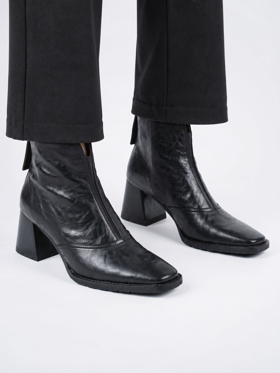 Bottines Zippées Femme Cuir Végan Cheville Talon Carré - 5