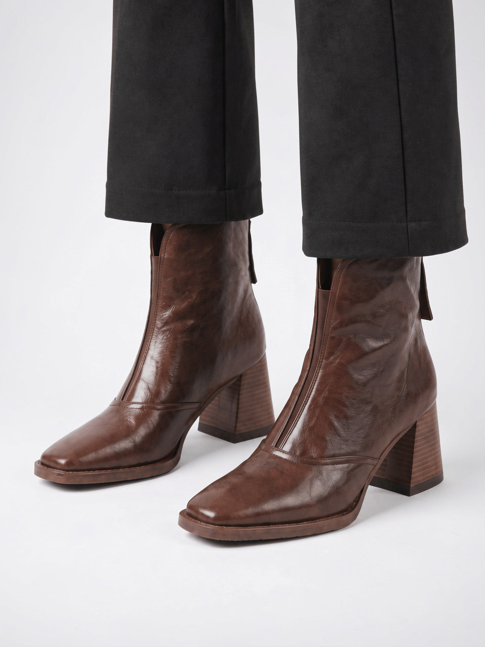 Bottines Zippées Femme Cuir Végan Cheville Talon Carré - 6