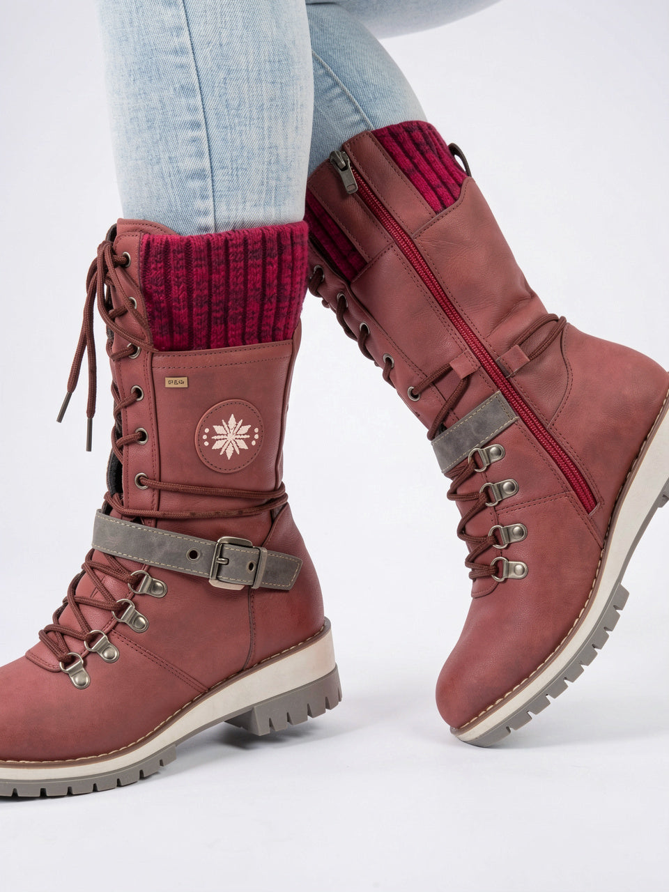 Femme Bottes de Neige Montantes Antidérapantes Doublées - Rouge EU 36 / US 5 / UK 3.5