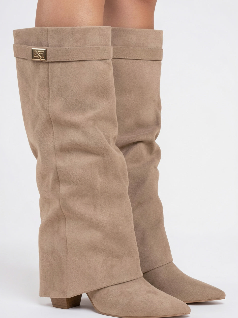 Femme Bottes Genou Daim Décontractées Talon Bas Slouchy - Beige EU 37 / US 6 / UK 4
