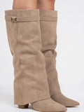 Femme Bottes Genou Daim Décontractées Talon Bas Slouchy - Beige EU 37 / US 6 / UK 4