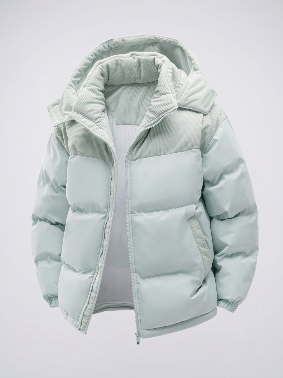Hiver Doudoune Homme Bicolore Zippée Capuche Côtelé Velours - Bleu S
