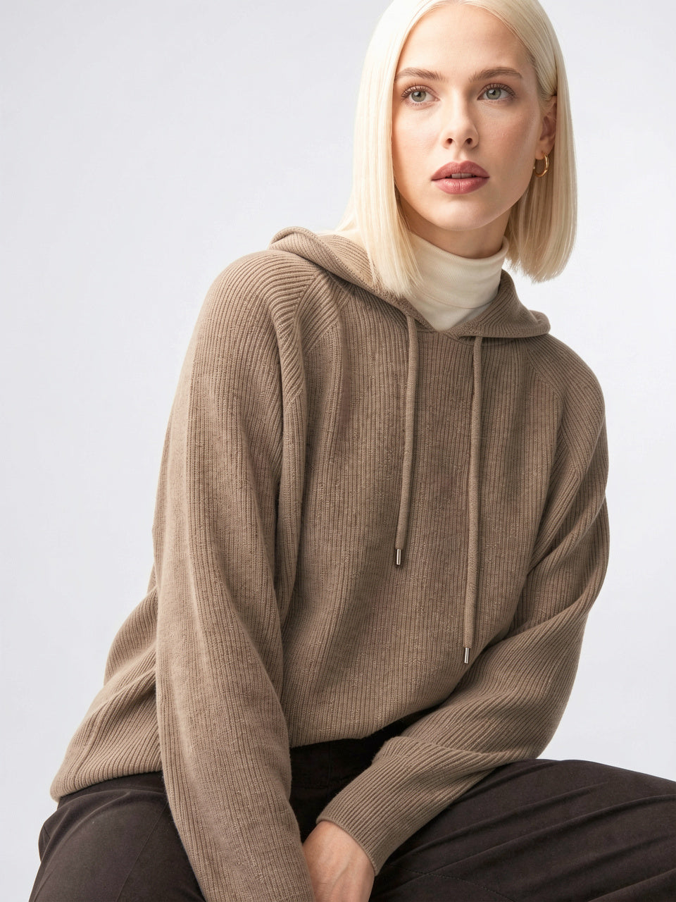 Hoodie Femme en Cachemire Laine Classique Capuche - 2