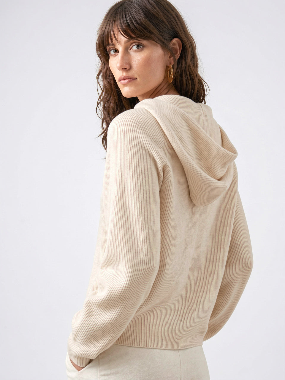 Hoodie Femme en Cachemire Laine Classique Capuche - 7