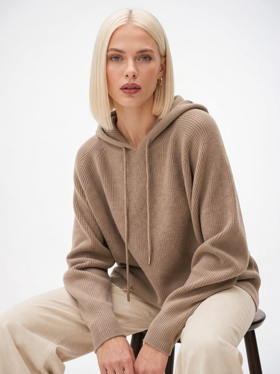 Hoodie Femme en Cachemire Laine Classique Capuche - Camel XS