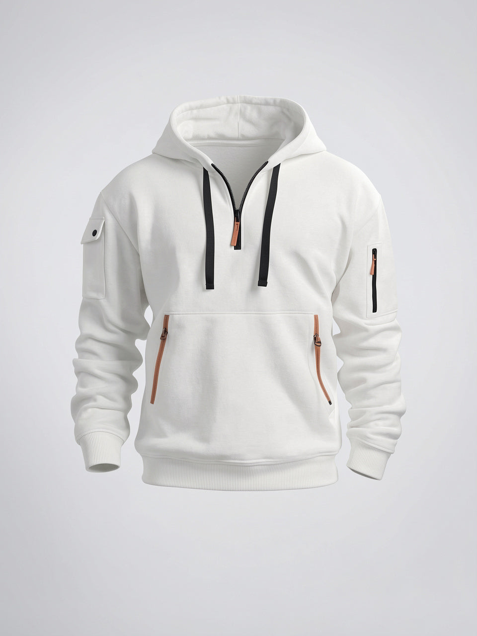 Hoodie Homem Capuche Poche Manche Zippée Col Quart - Blanc S