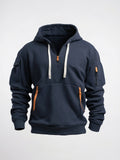 Hoodie Homem Capuche Poche Manche Zippée Col Quart - Bleu Marine S