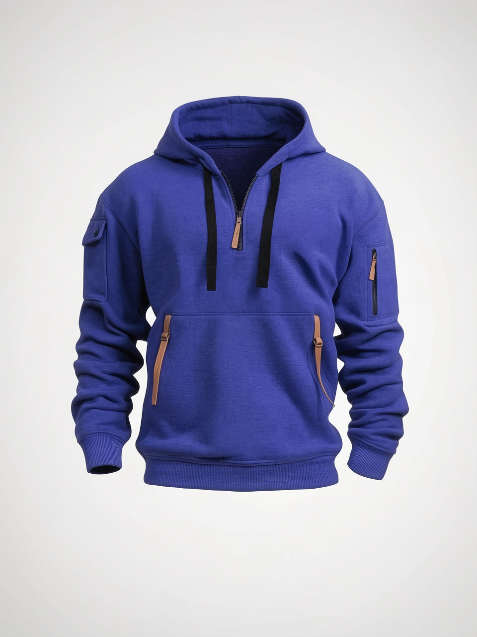 Hoodie Homem Capuche Poche Manche Zippée Col Quart - Bleu S