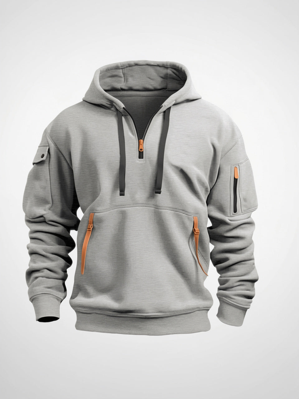 Hoodie Homem Capuche Poche Manche Zippée Col Quart - Gris Clair S