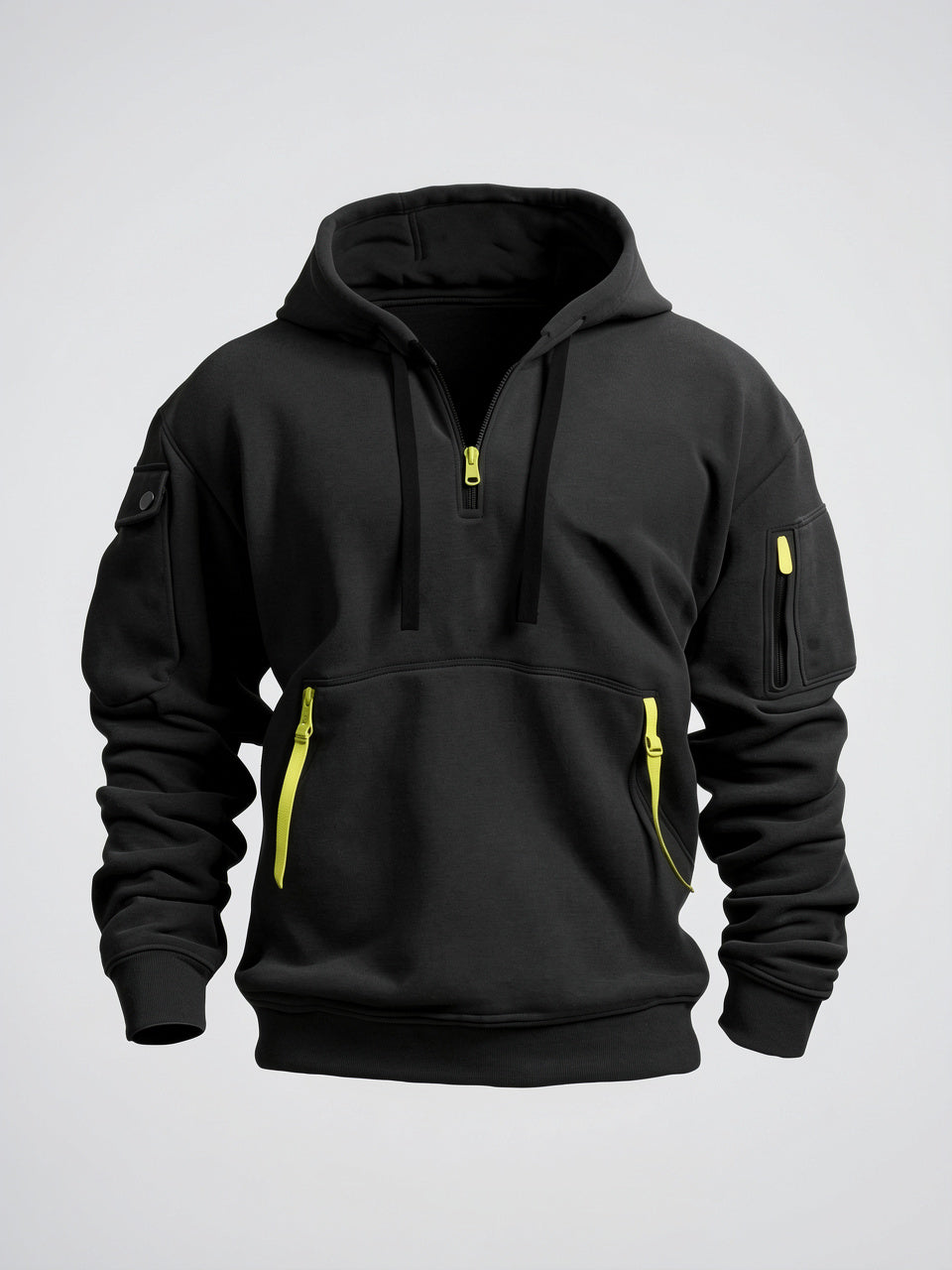 Hoodie Homem Capuche Poche Manche Zippée Col Quart - Noir S