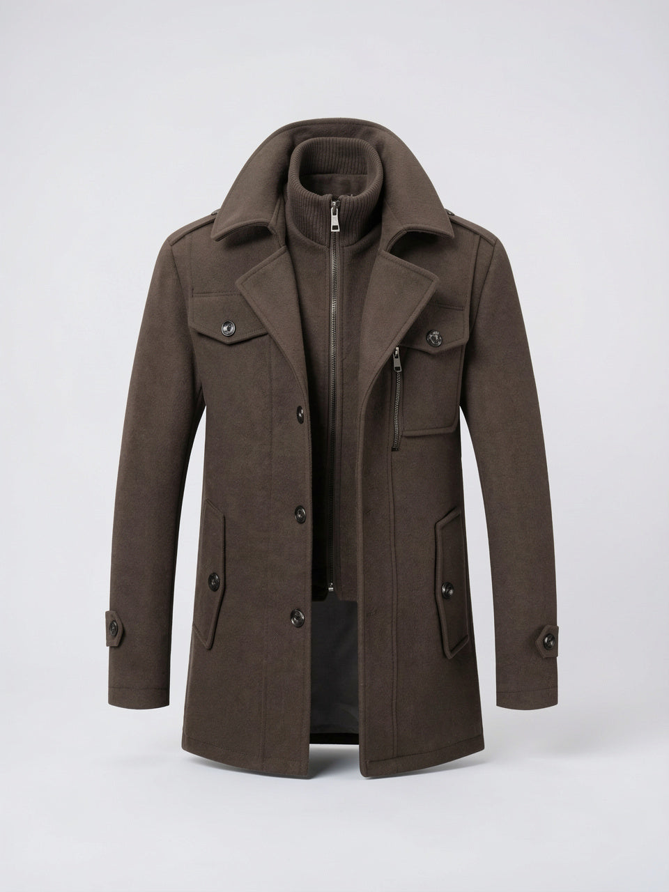 Manteau d'Hiver Deux Pièces Homme Laine Chaud - Café M