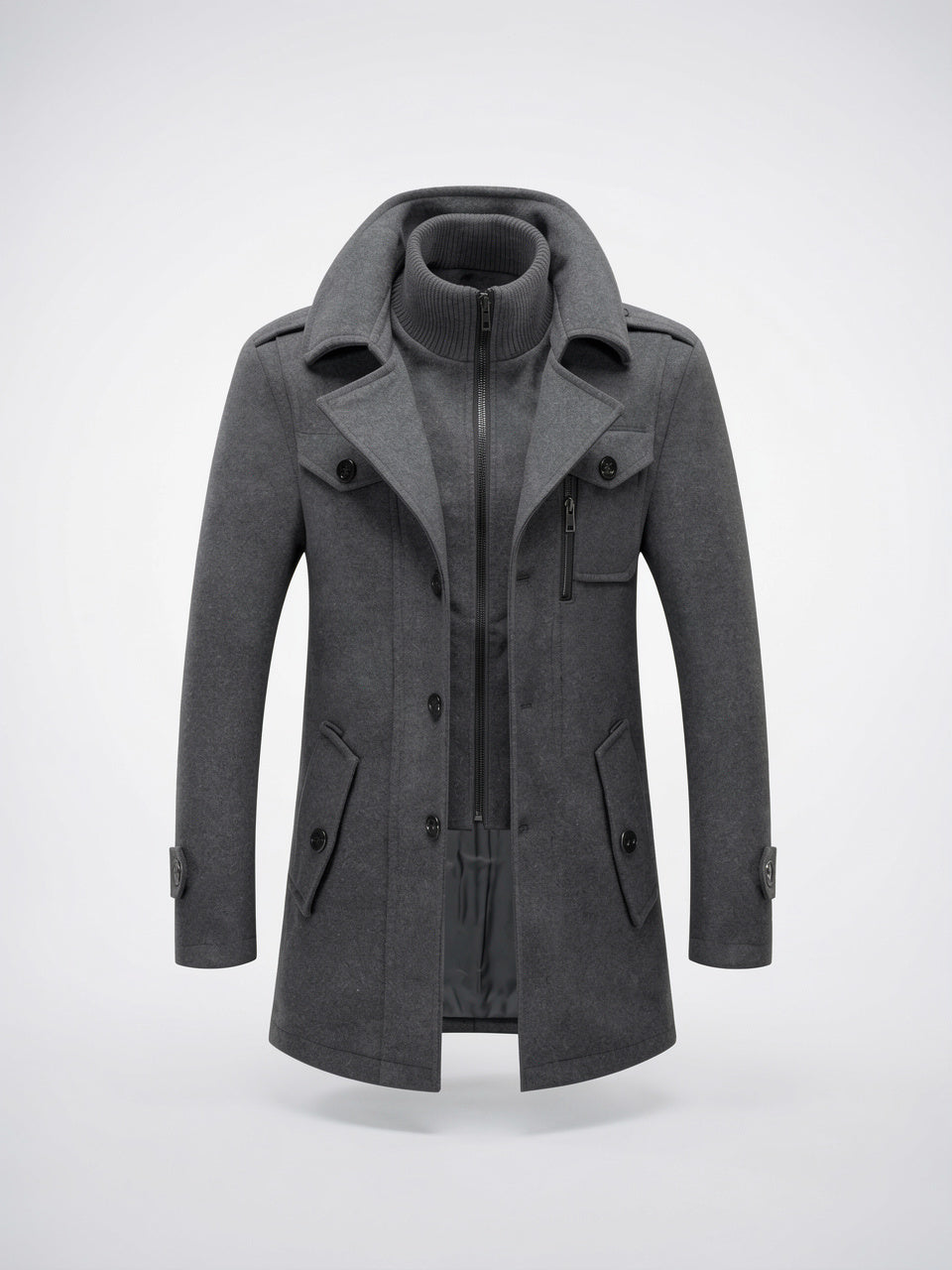 Manteau d'Hiver Deux Pièces Homme Laine Chaud - Gris M