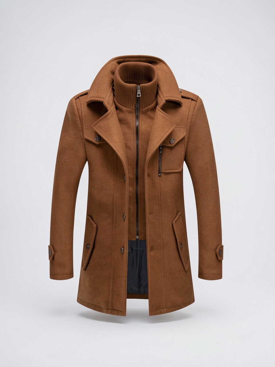 Manteau d'Hiver Deux Pièces Homme Laine Chaud - Marron M