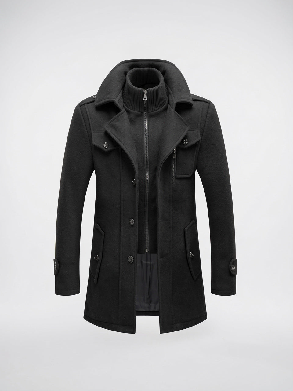 Manteau d'Hiver Deux Pièces Homme Laine Chaud - Noir M