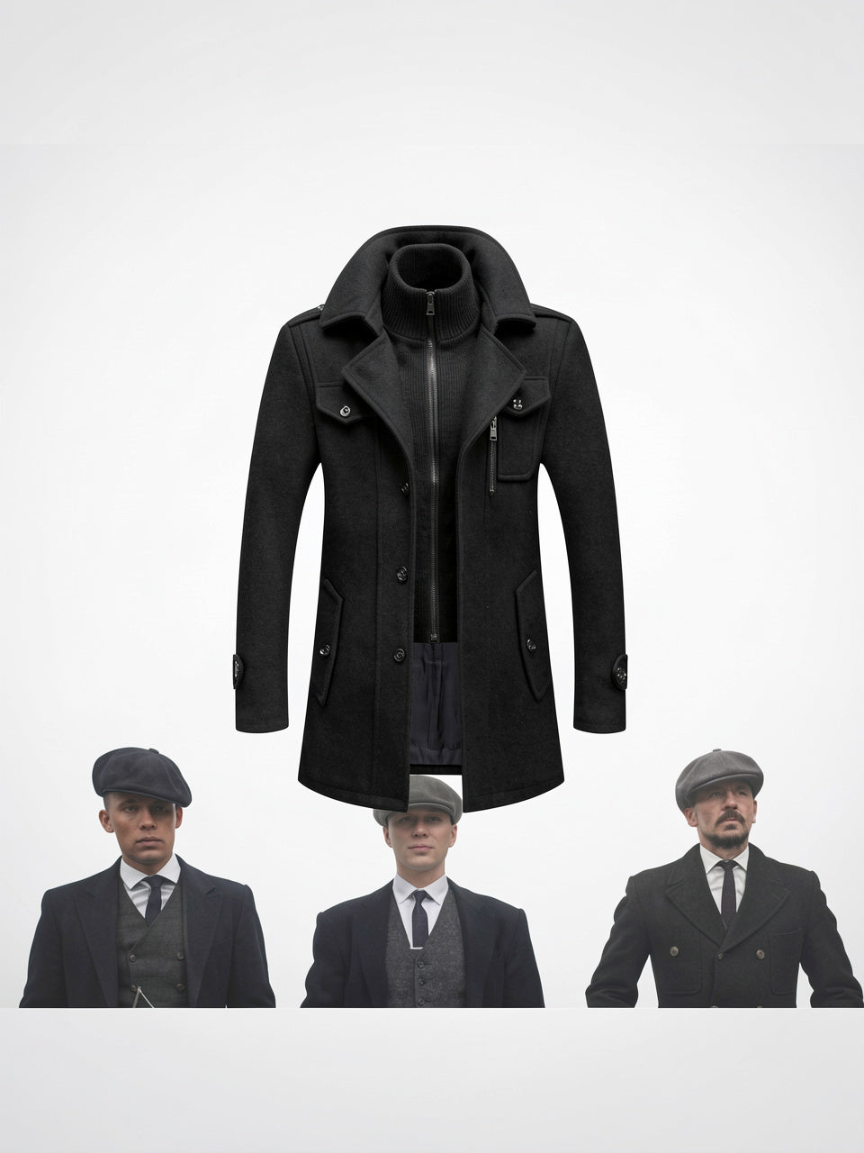 Manteau Hiver Deux Pièces Doublé Homme Long Montant - 7