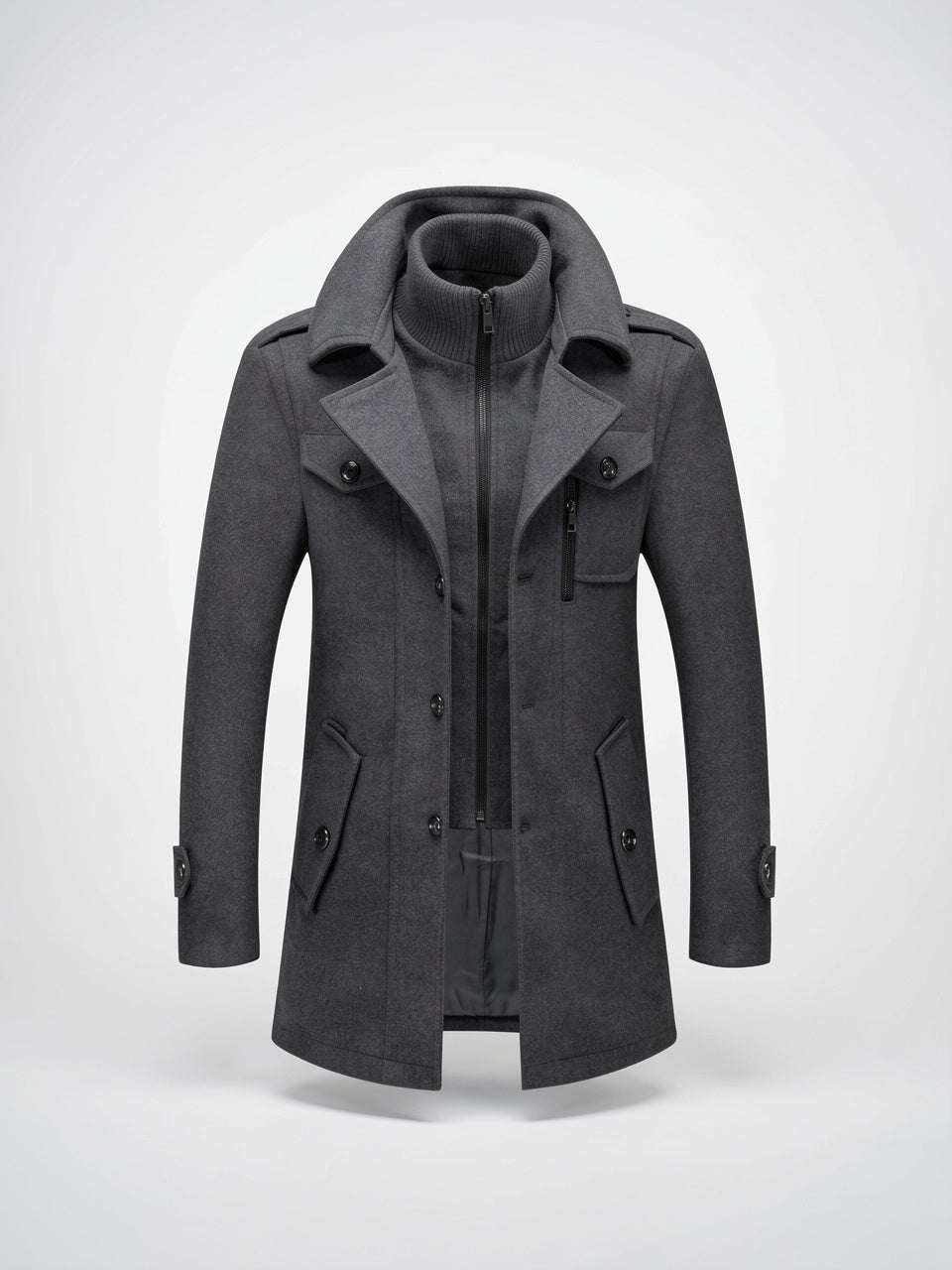 Manteau Hiver Deux Pièces Doublé Homme Long Montant - Gris S