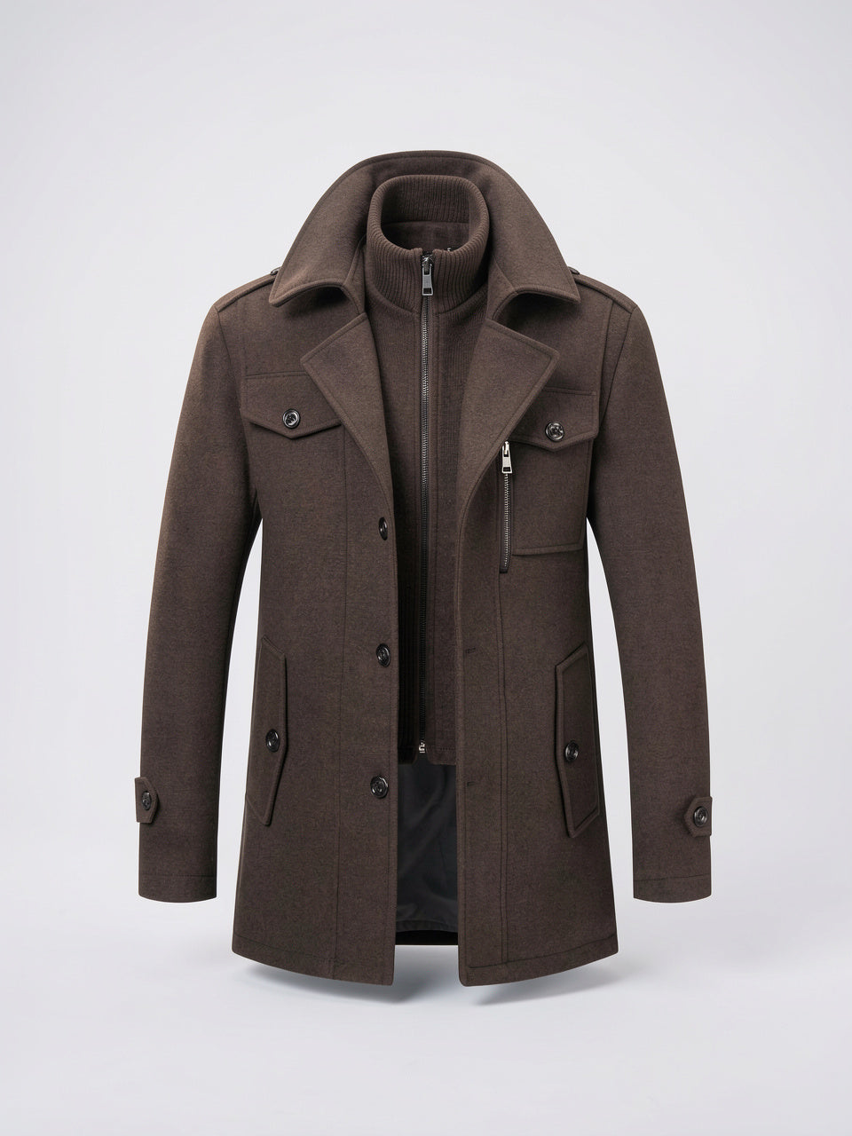 Manteau Hiver Deux Pièces Doublé Homme Long Montant - Marron Foncé S