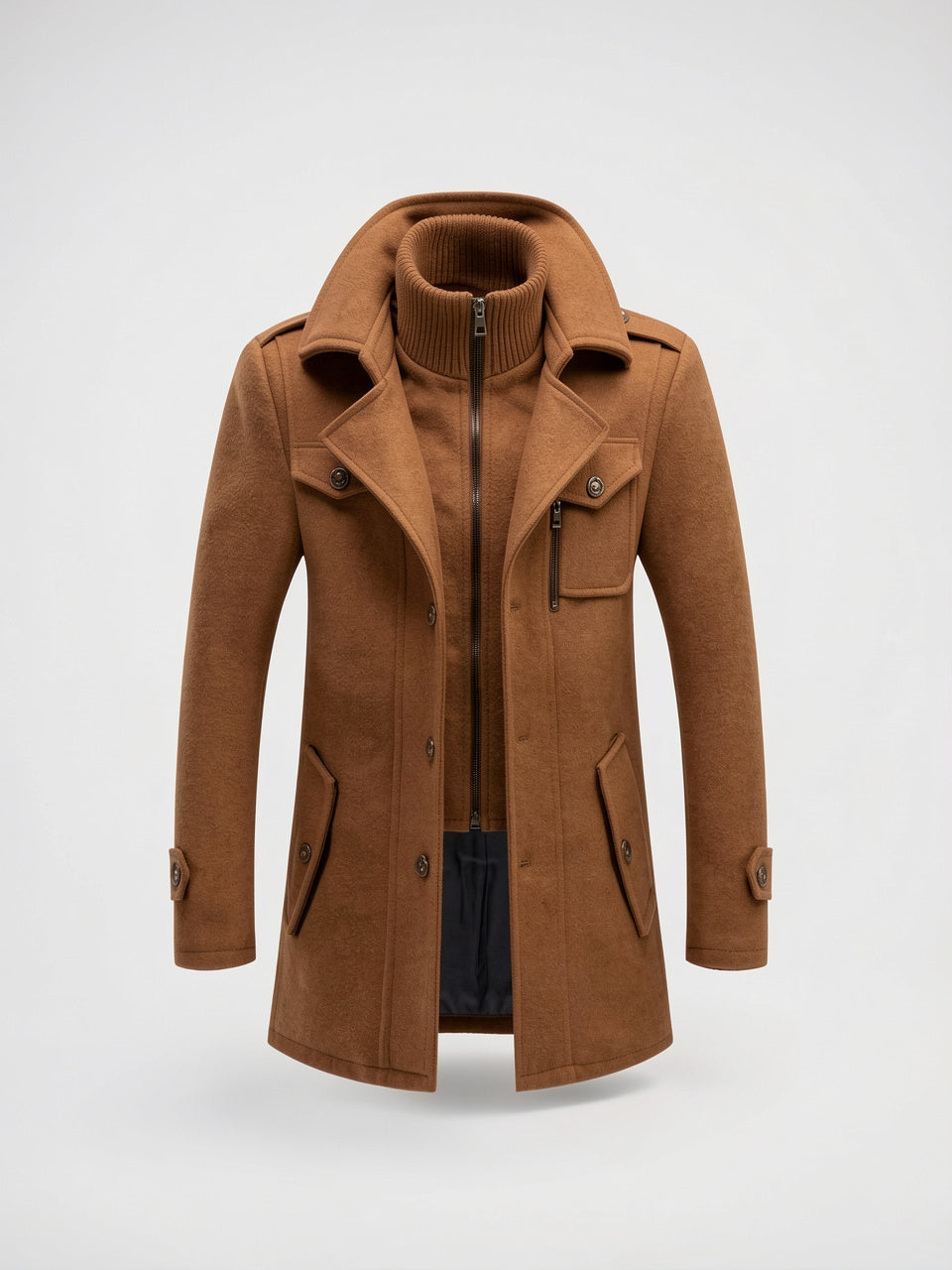 Manteau Hiver Deux Pièces Doublé Homme Long Montant - Marron S