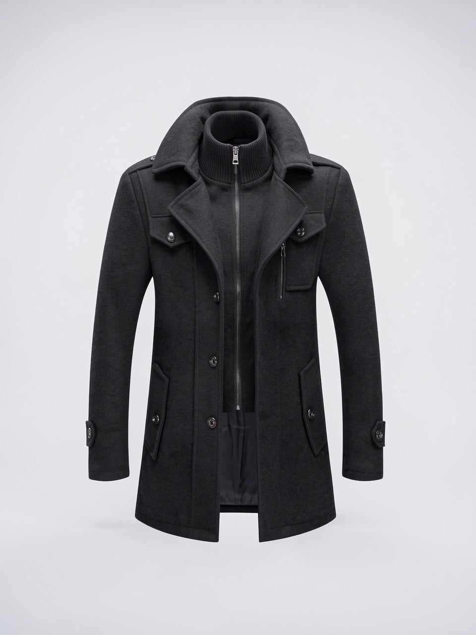 Manteau Hiver Deux Pièces Doublé Homme Long Montant - Noir S