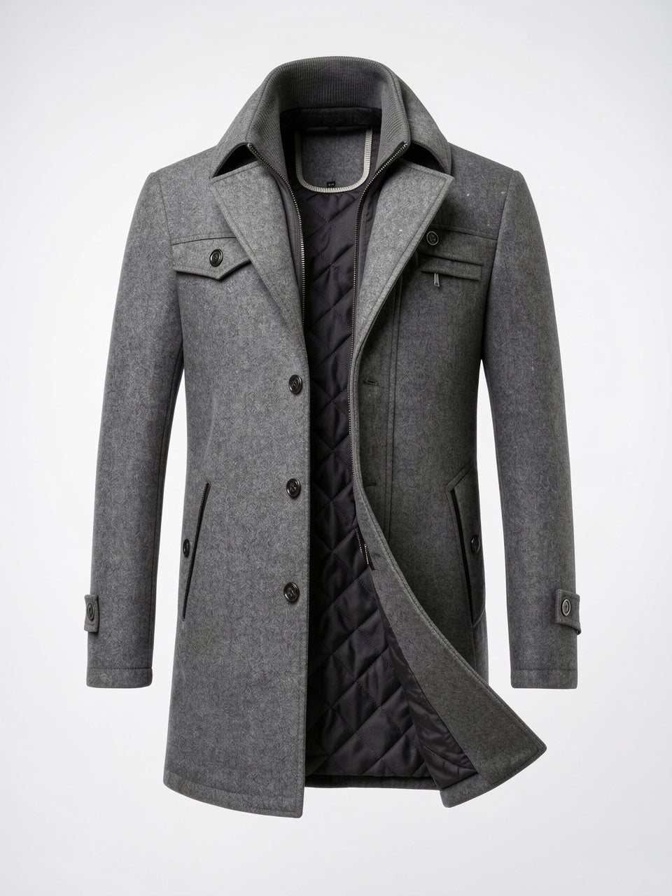 Manteau Hiver Homme Long Doublé Chaud Col Texturé - Gris M