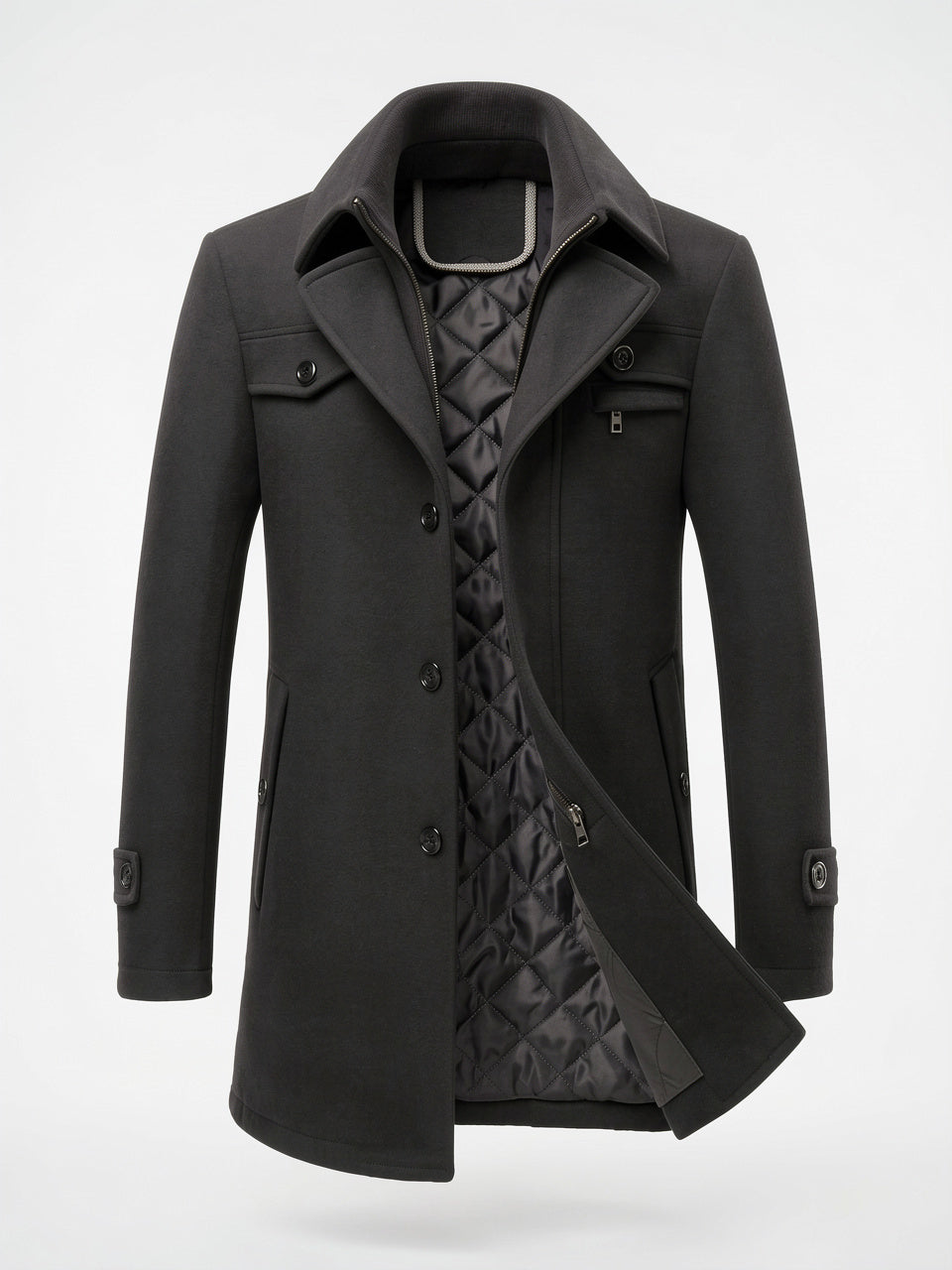 Manteau Hiver Homme Long Doublé Chaud Col Texturé - Noir M