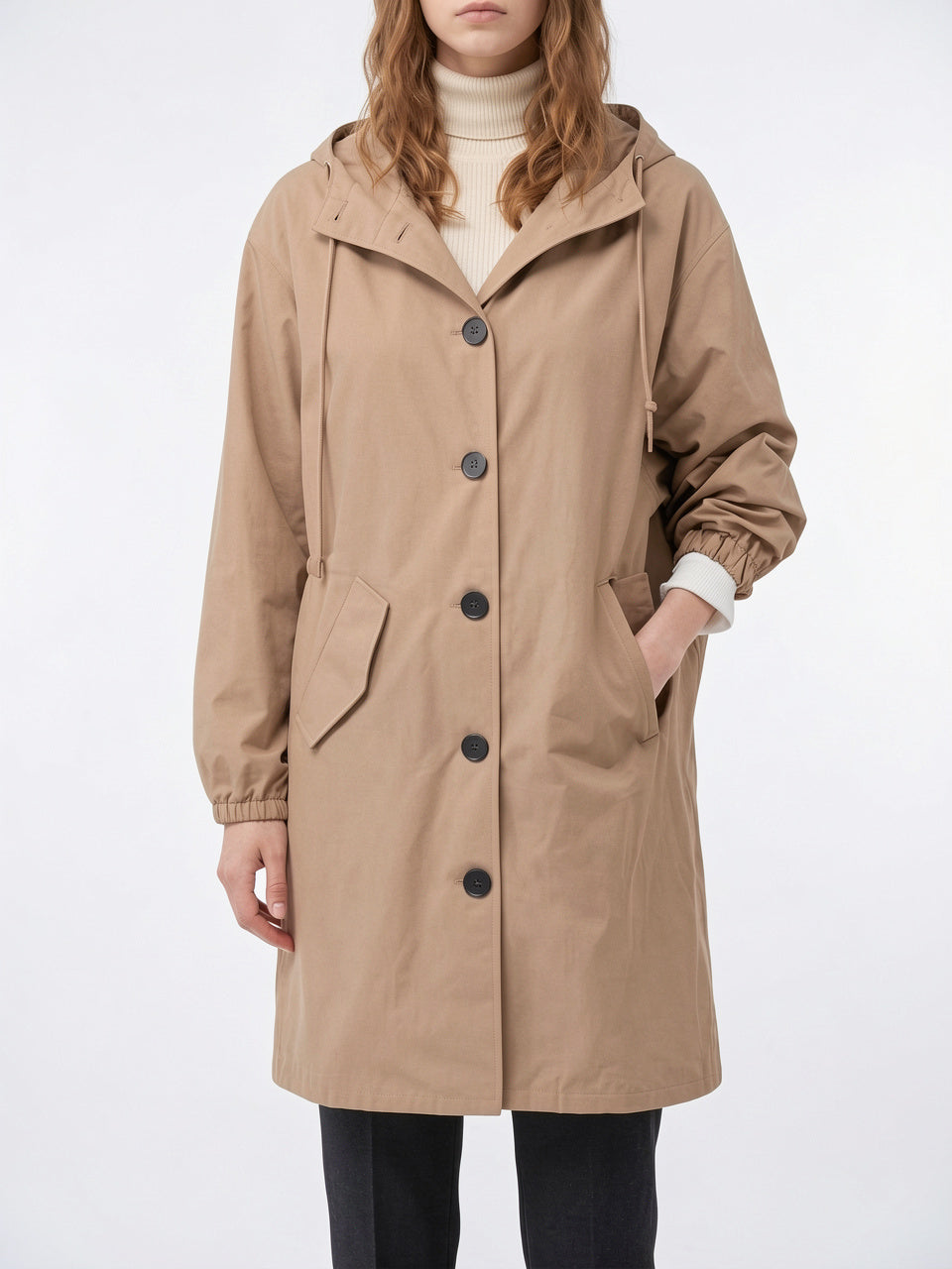 Manteau Long Imperméable Femme Trench Pluvier Poches Capuche - 3